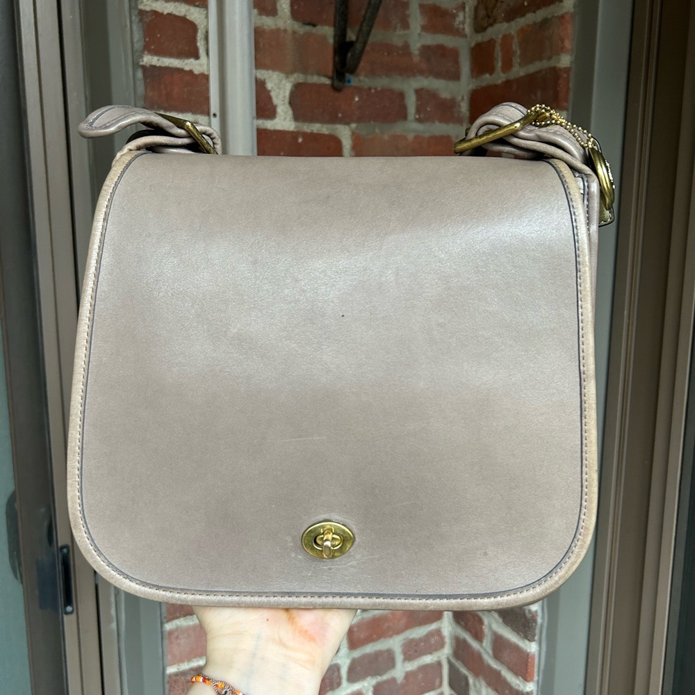 Vintage coach NYC Grey stewardess bag style 9525 leather shoulder retro 80s y2k